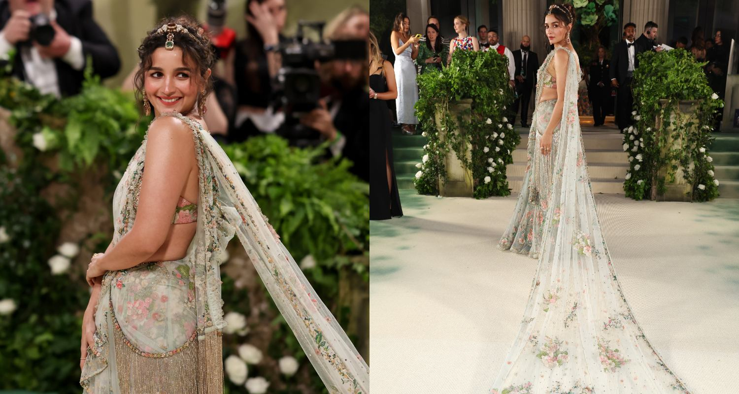 Alia Bhatt stuns at Met Gala 2024 in 30-foot-long floral saree by Sabyasachi