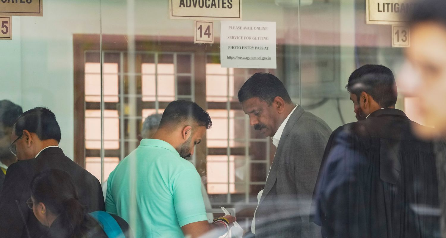 Returning Officer for Chandigarh mayoral election Anil Masih appeaars before the Supreme Court for a hearing in the alleged tampering of ballots in the election, in New Delhi on Tuesday.