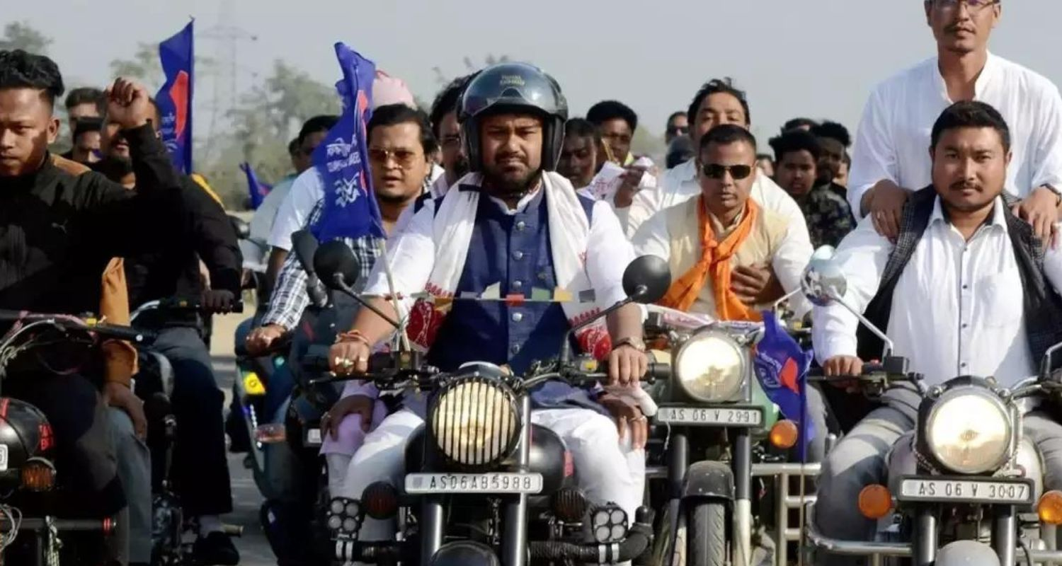 Lurinjyoti Gogoi, the candidate backed by the UOFA for Assam's Dibrugarh Lok Sabha constituency along with his followers.
