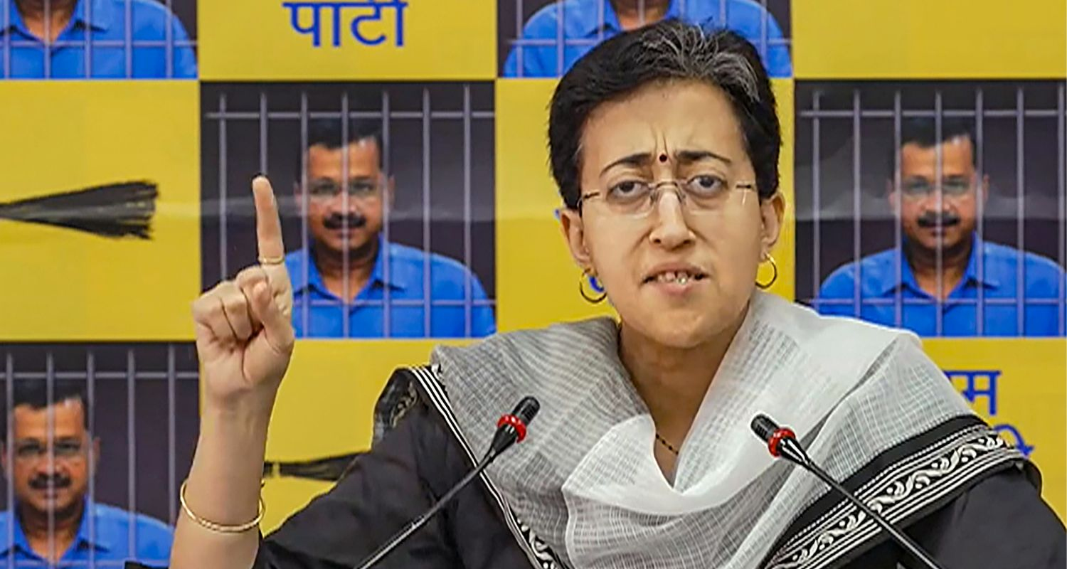 Atishi Singh addresses a press conference.