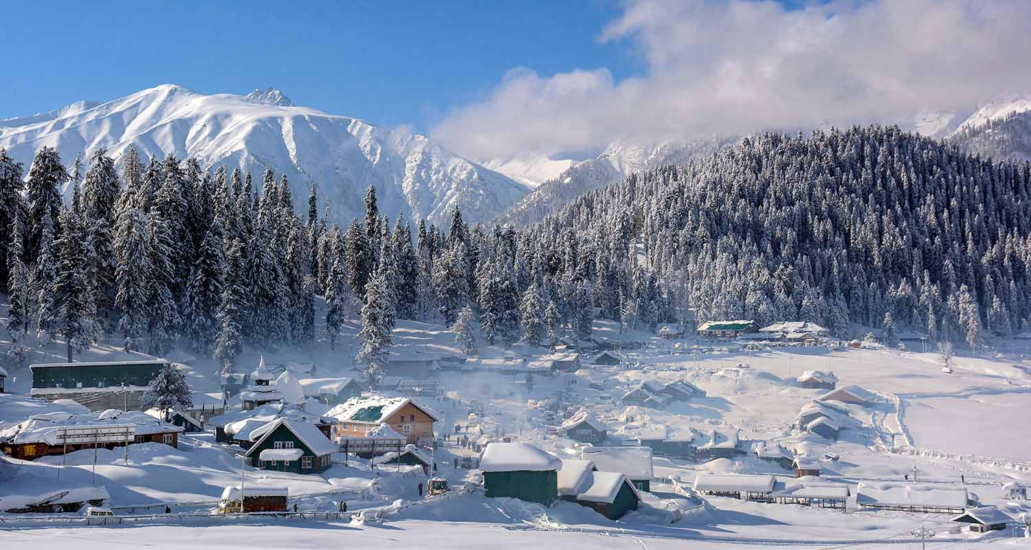 Gulmarg Ski Resort covered in snow after fresh snowfall in Baramulla district of Jammu and Kashmir on Wednesday.