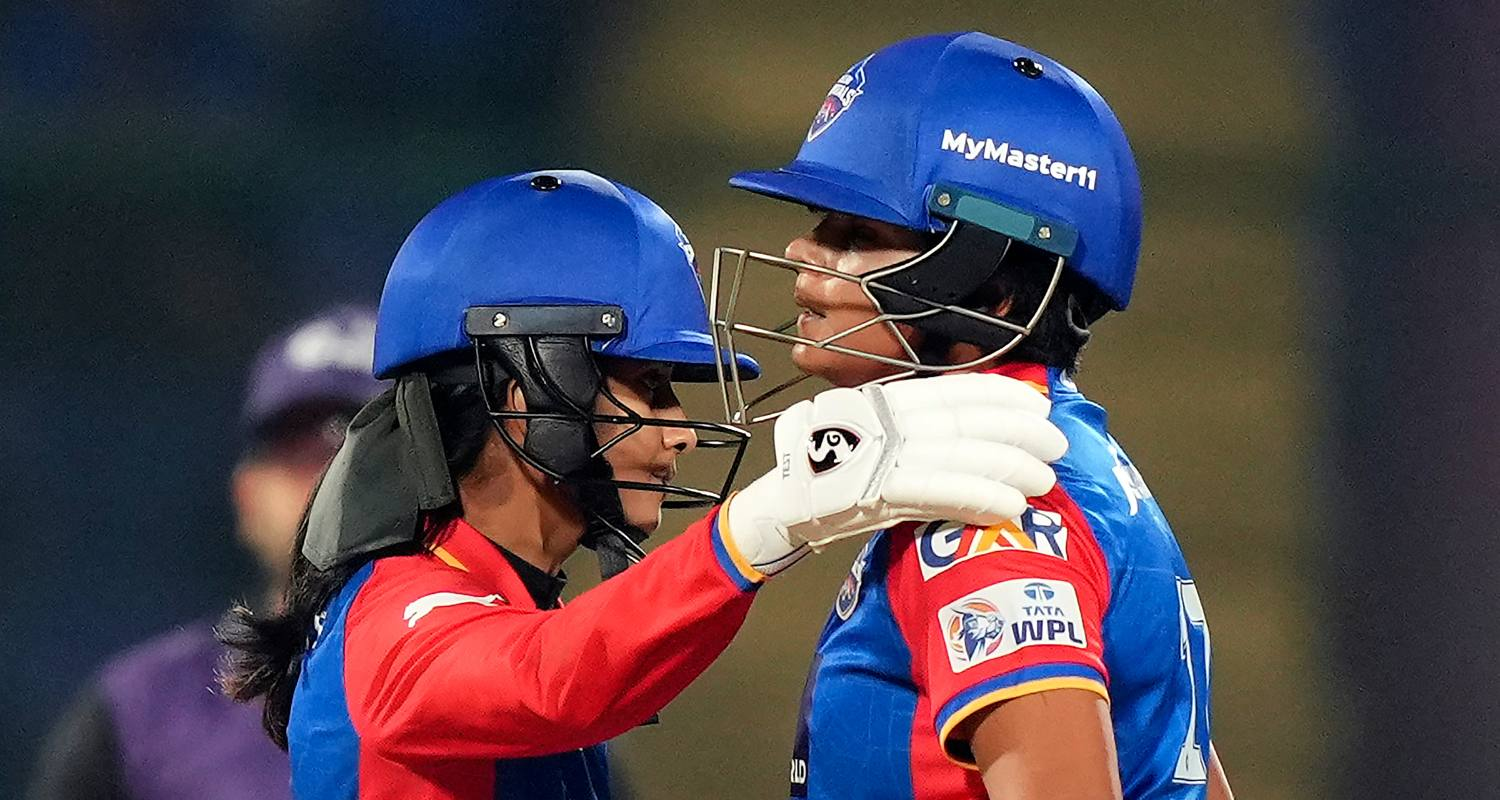 Delhi Capitals' batters Shafali Verma and Jemimah Rodrigues during the Women's Premier League (WPL) 2024 cricket match.