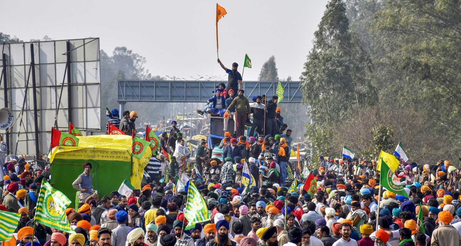 protestors at the Shambhu border on tractors and other vehicles