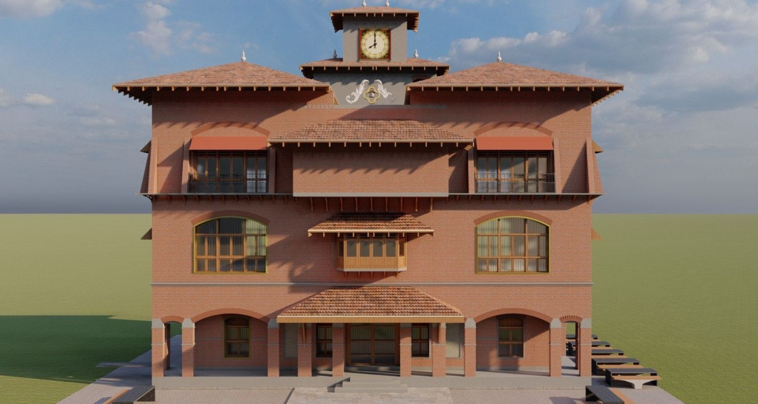 A 3d rendered image of the Jail Bhajiya Centre in Gujarat
