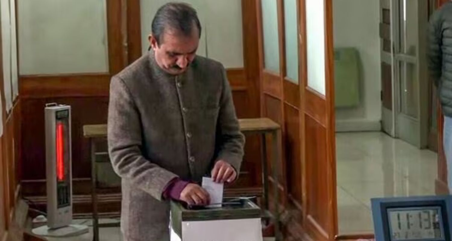 Himachal Pradesh Chief Minister Sukhvinder Singh Sukhu cast his vote for the ongoing Rajya Sabha elections in Shimla on Tuesday. 