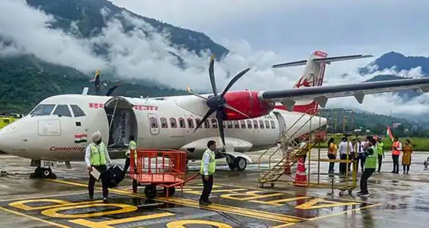 A flight landed at Himachal Pradesh Shimla airport. Himachal expects cheaper air travel and increased import duties on apples, so as to boost the apple economy of the state