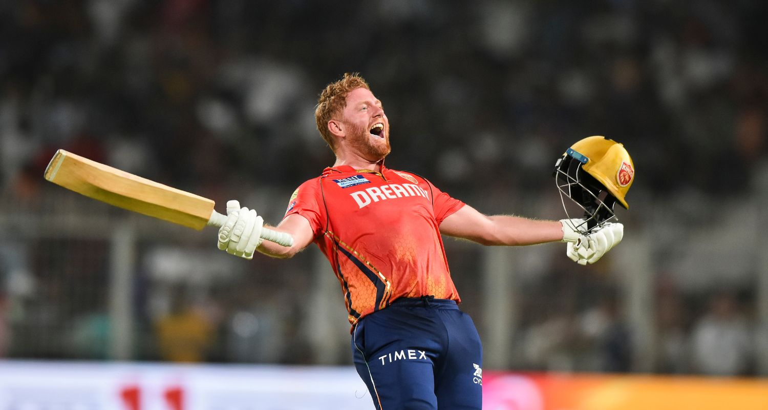 Punjab Kings' Jonny Bairstow celebrates after winning the Indian Premier League (IPL) 2024 cricket match between Kolkata Knight Riders and Punjab Kings, at the Eden Gardens, in Kolkata, Friday, April 26, 2024.