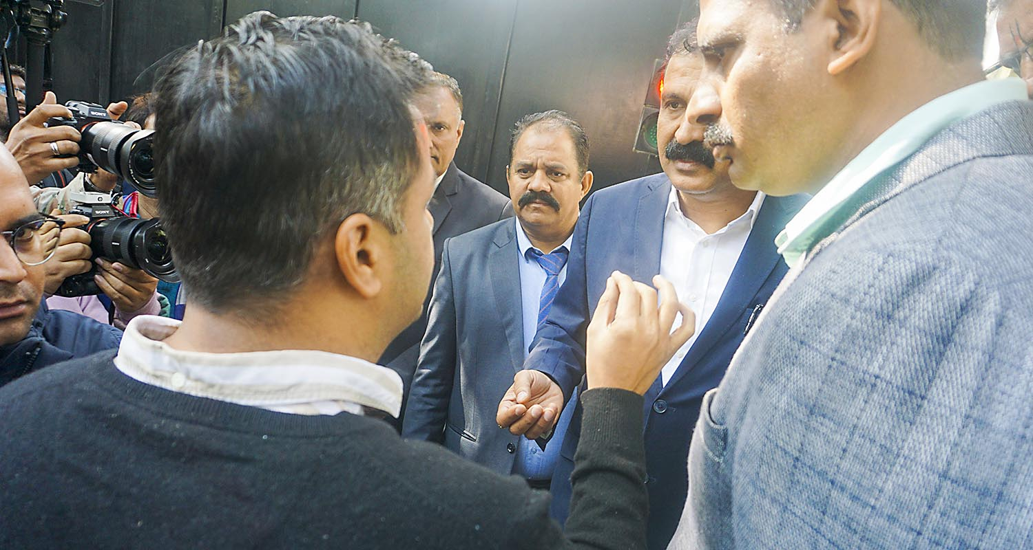 The crime branch team at Delhi Chief Minister Arvind Kejriwal on Saturday.