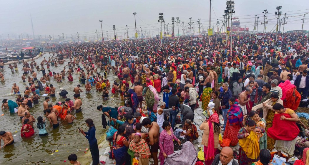 Hindu devotees take holy dip in the Ganga river on the occasion of Basant Panchami festival.