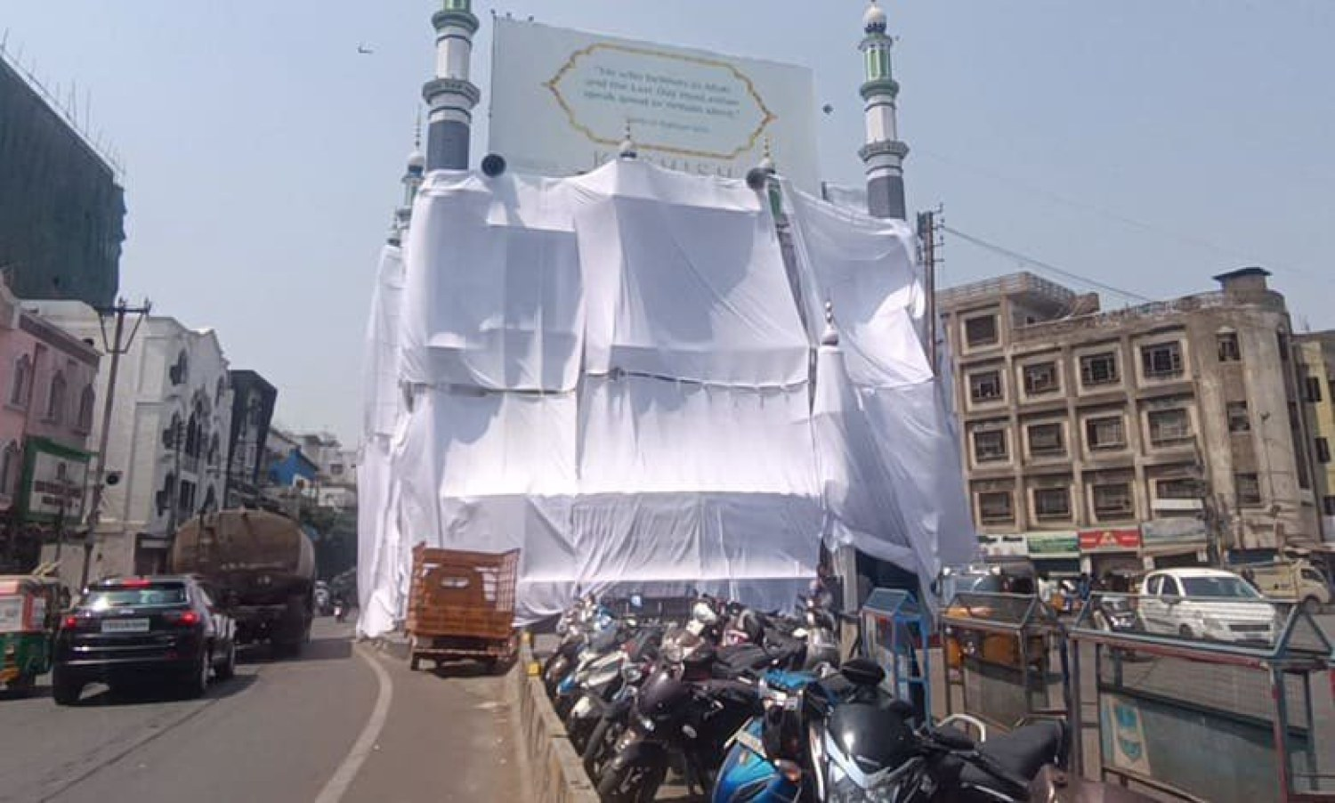 Mosque covered in cloth for Ram Navami procession in Hyderabad