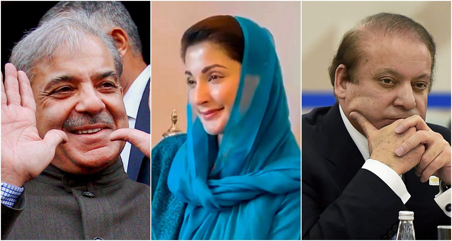 Former Pakistan PM, Shehbaz Sharif (left) his daughter Maryam Nawaz (middle) and Former Pakistan PM Nawaz Sharif.