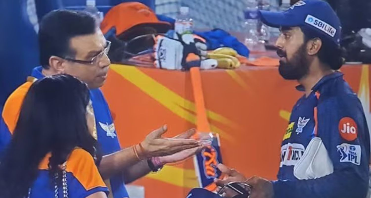 Interaction between LSG owner Sanjiv Goenka and Indian cricketer KL Rahul, who captains the LSG franchise.