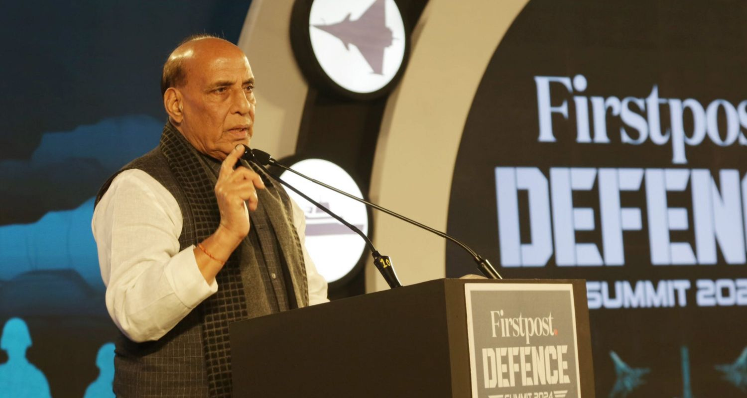 Union Defence Minister Rajnath Singh addresses the inaugural session of ‘Firstpost Defence Summit 2024’, in New Delhi.