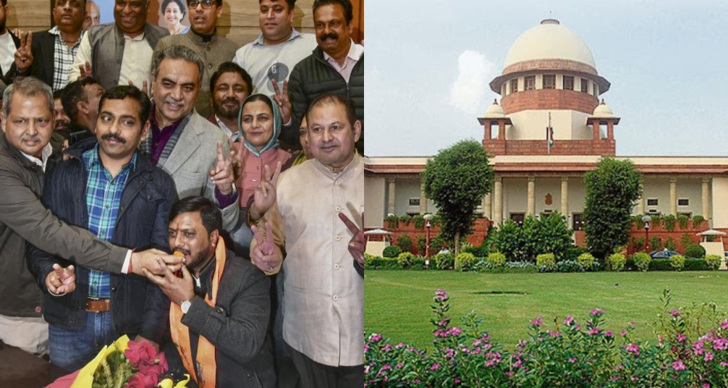 BJP leaders celebrating their win after securing a 16-12 vote share in the Chandigarh Mayoral polls on January 30. The Supreme Court of India. (Right)