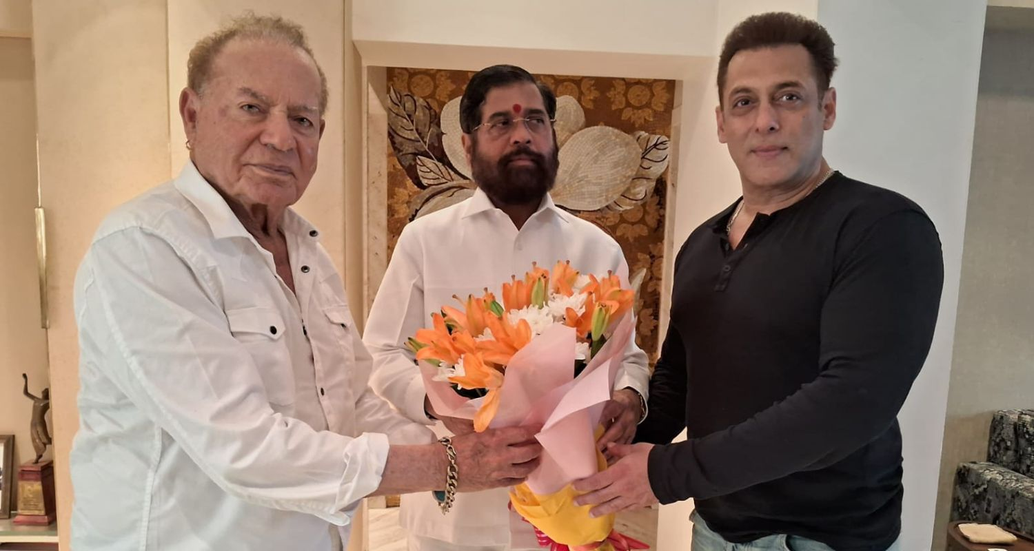 Chief Minister Eknath Shinde with Salman Khan and father Salim Khan 