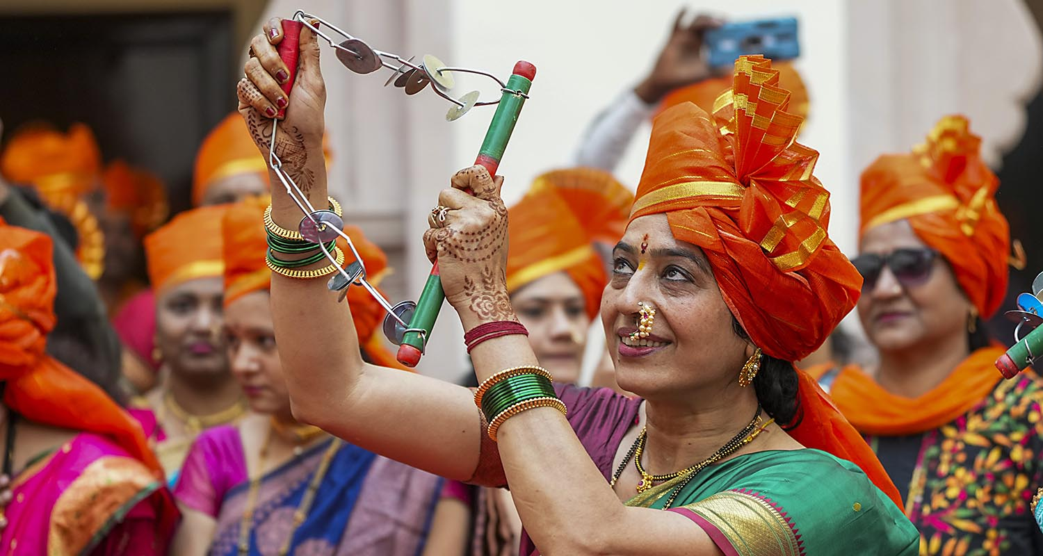 People enthusiastically participate in Shivaji Jayanti celebrations at Maharashtra Sadan in New Delhi and different parts of the country on Monday