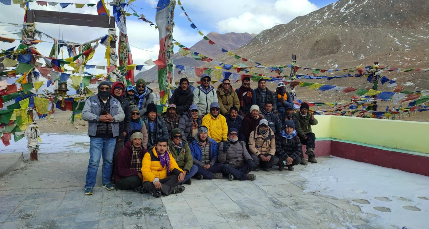 Tribal community members gather for joint prayers for snowfall at Kunzum Pass.Himachal, Snowfall