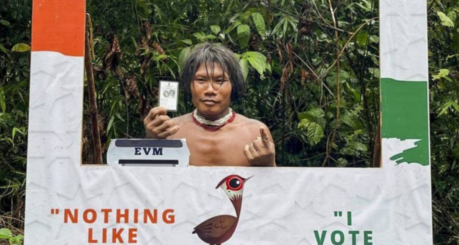A voter from the Shompen tribe. 