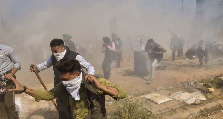 Tear gas being fired upon the protesting farmers at the Shambhu Border during the Samyukta Kisan Morcha’s (SKM) ‘Bharat Bandh’. 