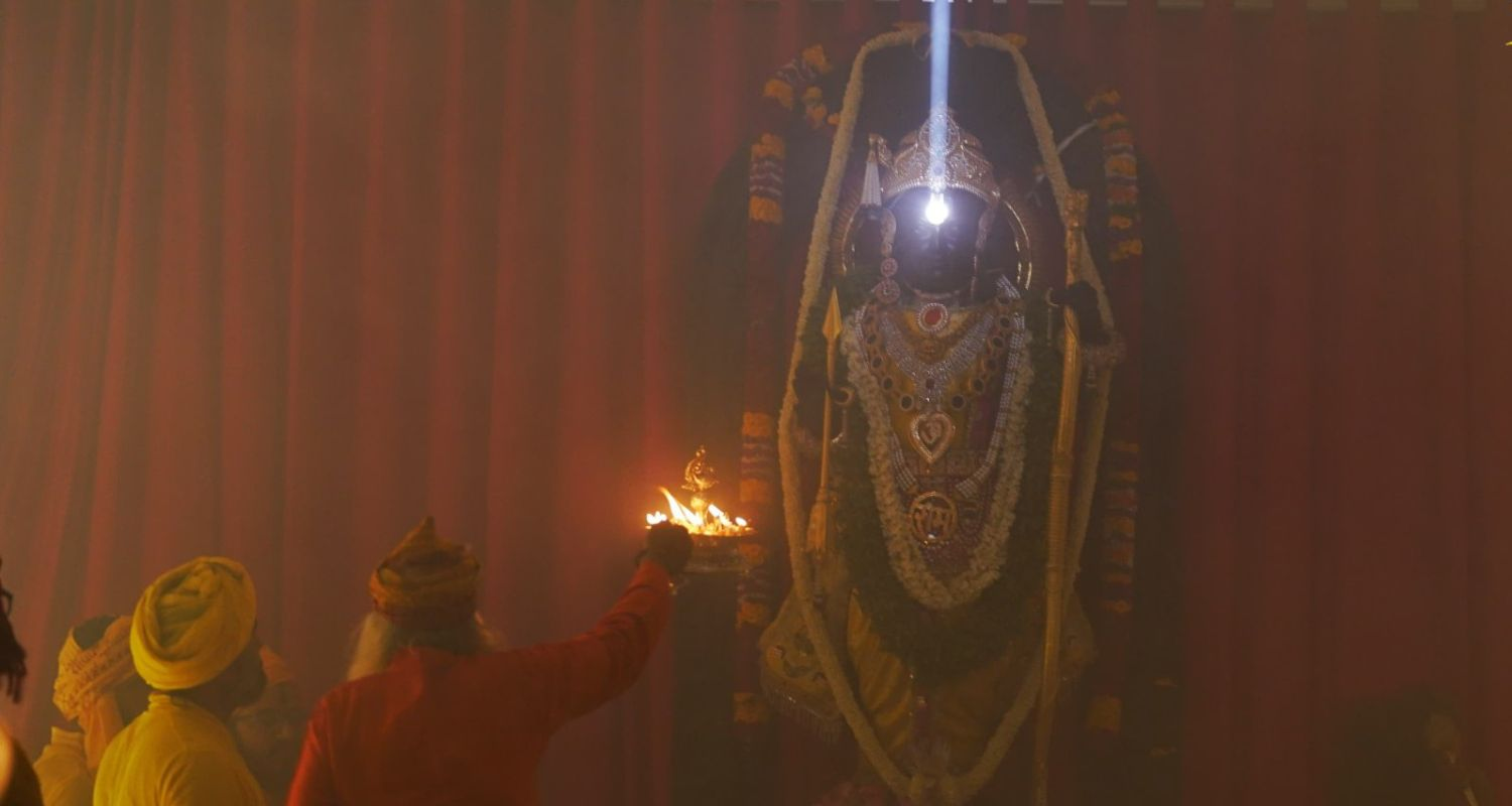 The Ayodhya 'Ram Lalla' gets illuminated by the Sun on 'Ram Navami'. Image X.