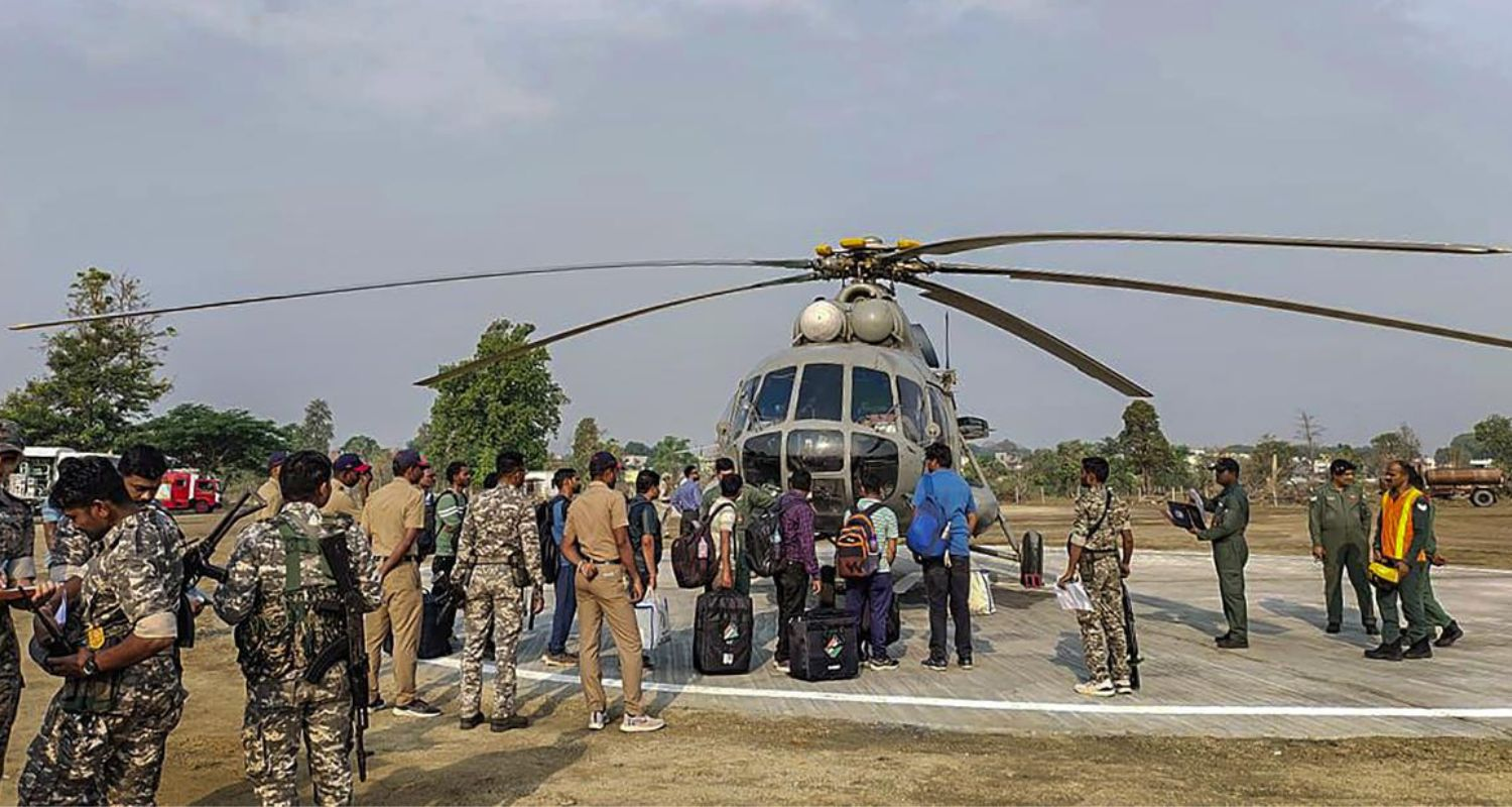 Security personnel and polling officials with election material reach Gadhchiroli-Chimur for poll duty, ahead of Lok Sabha elections.