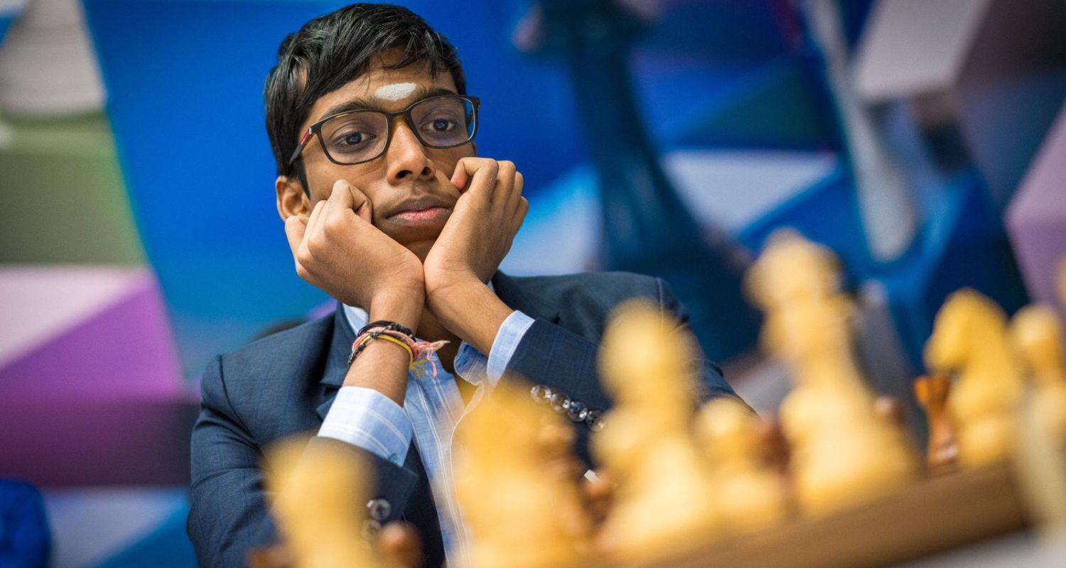 R Praggnanandhaa playing. Image X.