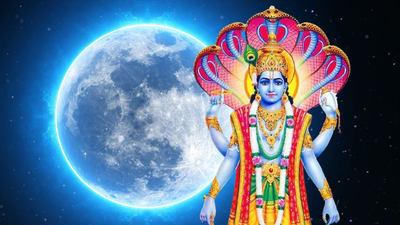 Image of Chandra and Bhagwan Vishnu