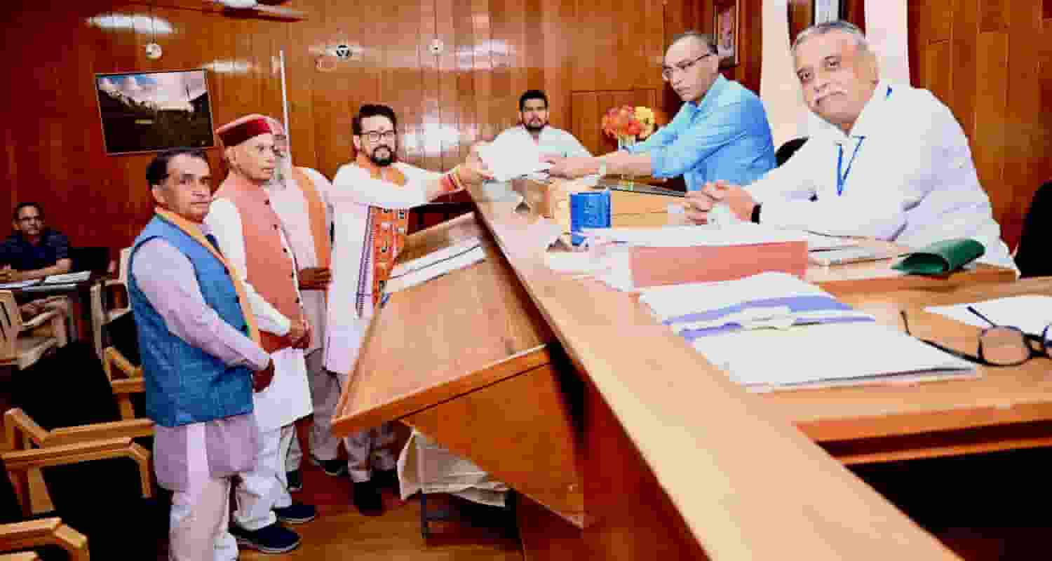Union Minister Anurag Thakur filed his nominations for Hamirpur Lok Sabha seat on Monday.