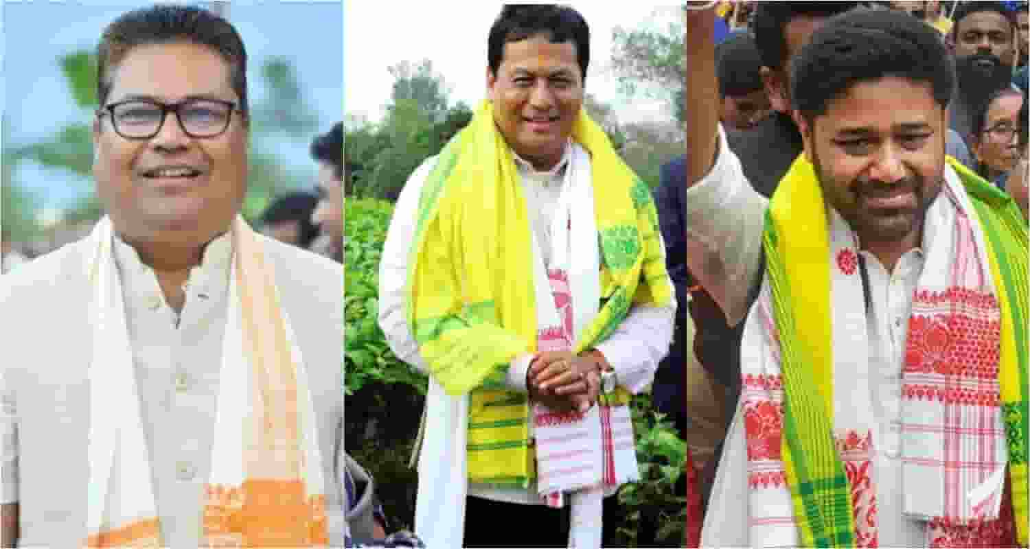(From left to right): BJP MP Topon Gogoi, BJP's Sarbananda Sonowal, AJP's Lurinjyoti Gogoi.