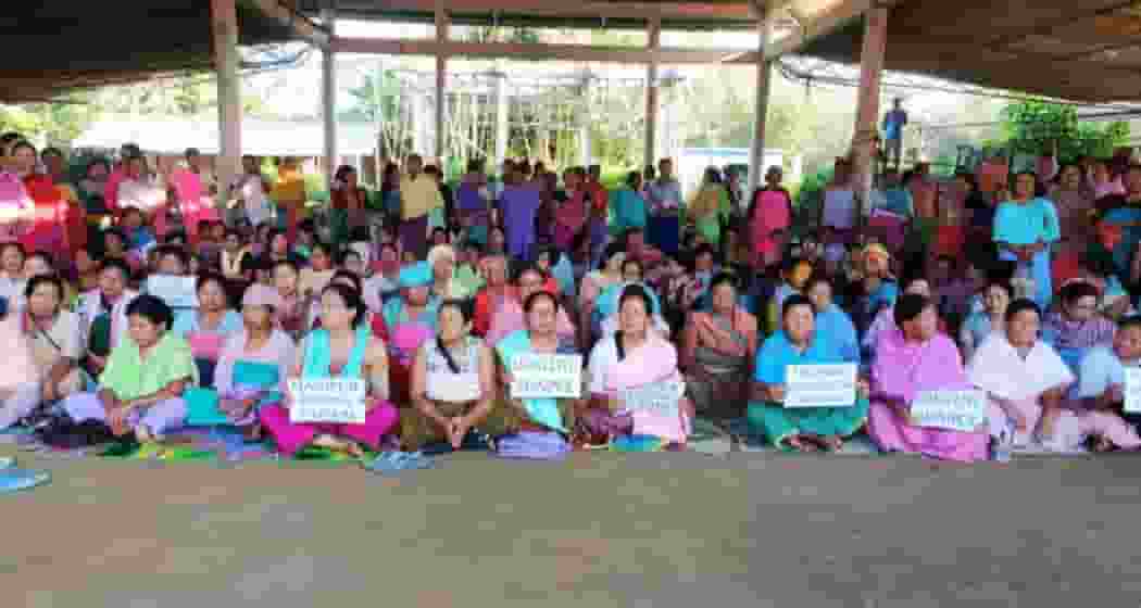 Meira Paibi activist protesting the replacement of 5/9 Gorkha Regiment by Assam Rifles in Manipur's Bishnupur.