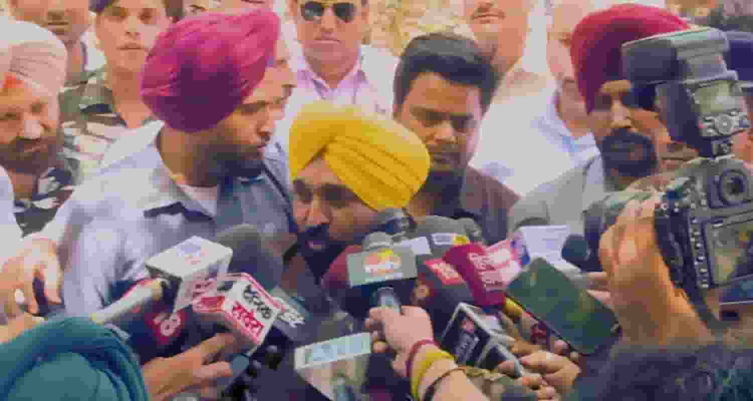 Punjab CM Mann addresses the media. 