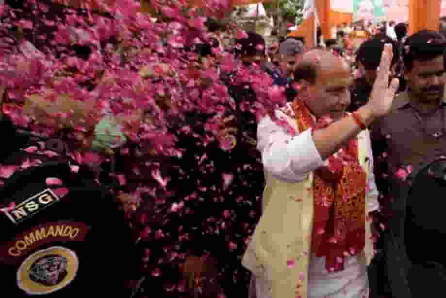 Rajnath Singh files a nomination from Lucknow; CMs Yogi and Dhami join the roadshow