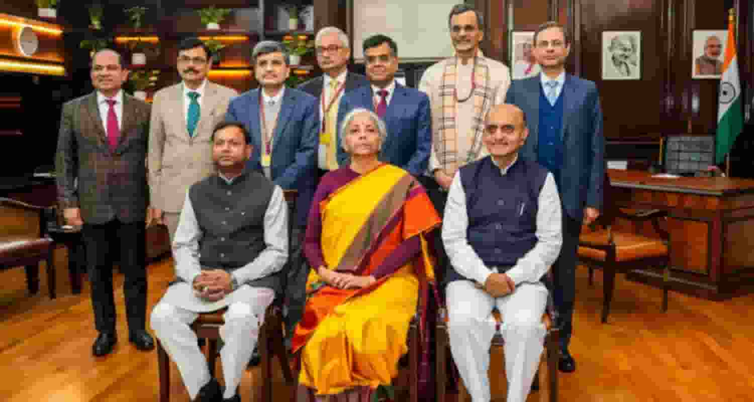Union minister nirmala Sitharaman with Finance Department secretaries