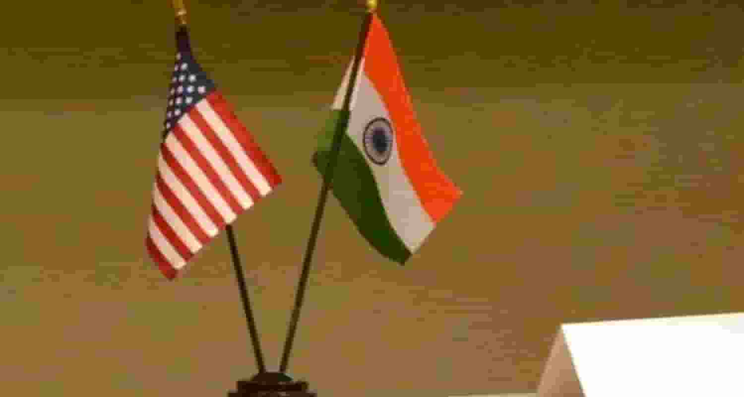 Flags of USA and India. 