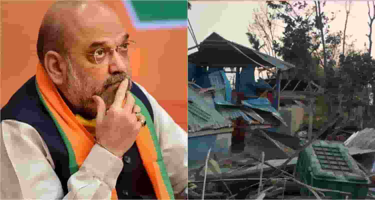 Union Home Minister Amit Shah (left). A viral image on social media allegedly depicts the aftermath of the storm in West Bengal's Jalpaiguri.