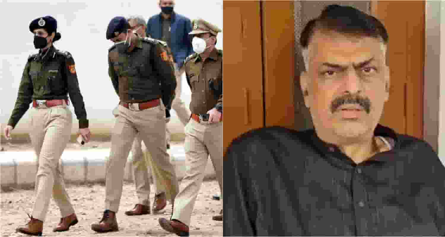 In picture: (L) Delhi police officials. (R) Jharkhand Congress president Rajesh Thakur.