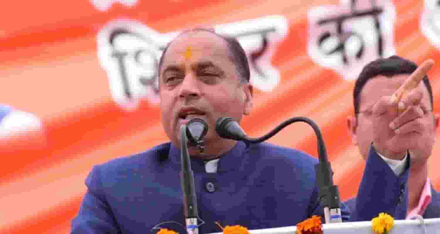 Bharatiya Janata Party (BJP) leader Jai Ram Thakur during his address. 