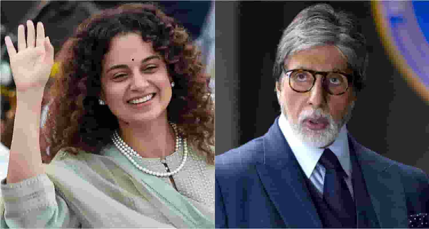 Bollywood actor and BJP candidate for the Mandi constituency of Himachal Pradesh Kangana Ranaut (L), Bollywood stalwart Amitabh Bachchan (R).