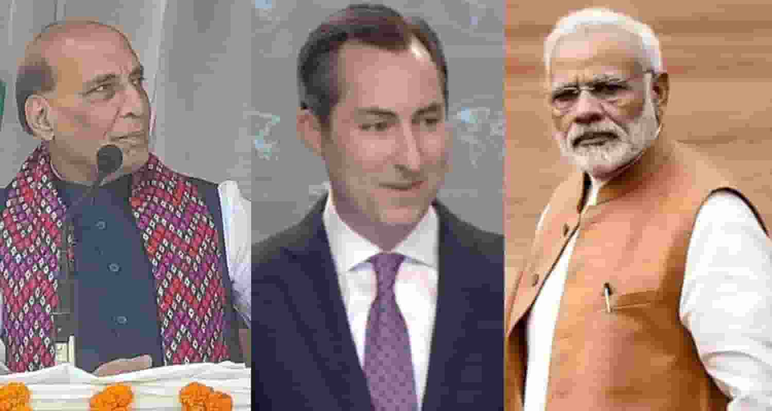US State Department spokesperson Matthew Miller and PM Modi and Defence Minister Rajnath Singh.