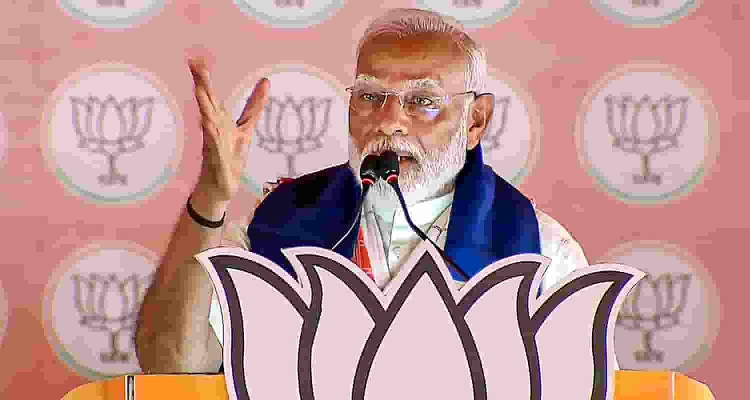 Prime Minister Narendra Modi addresses a public meeting for Lok Sabha elections, in Cuttack, Monday. 