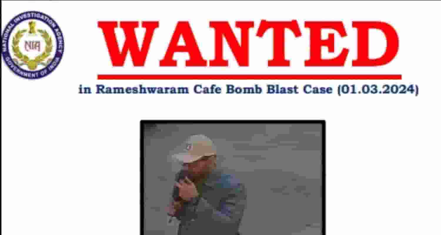 The poster circulated by the NIA in relation with the blast at the Rameshwaram Cafe in Bengaluru.