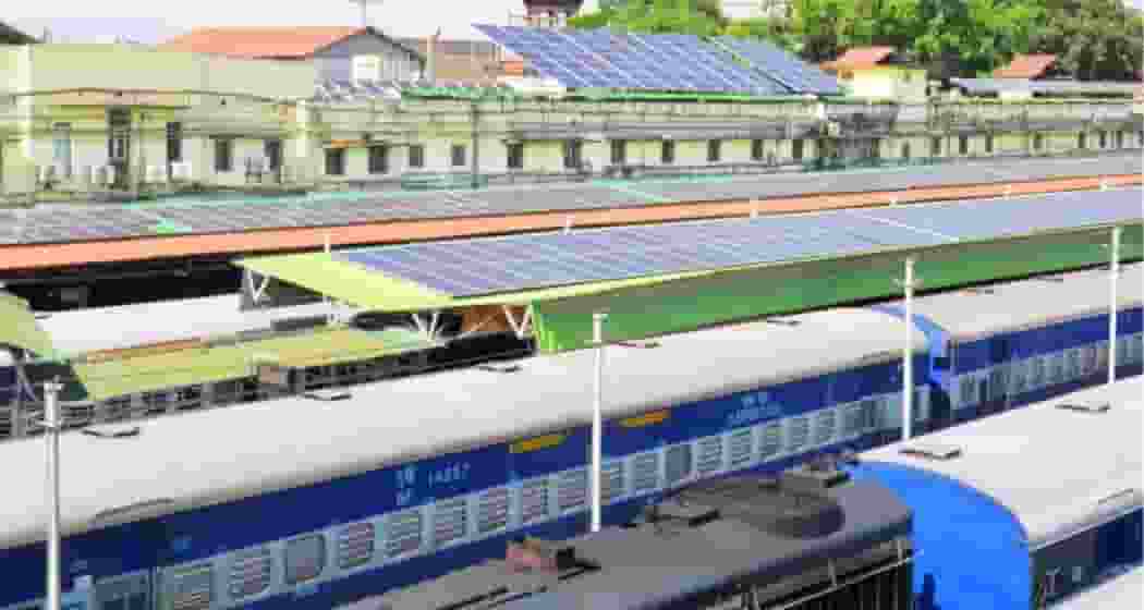 A view from a station under the Northeast Frontier Railway utilising solar power to meet its needs.