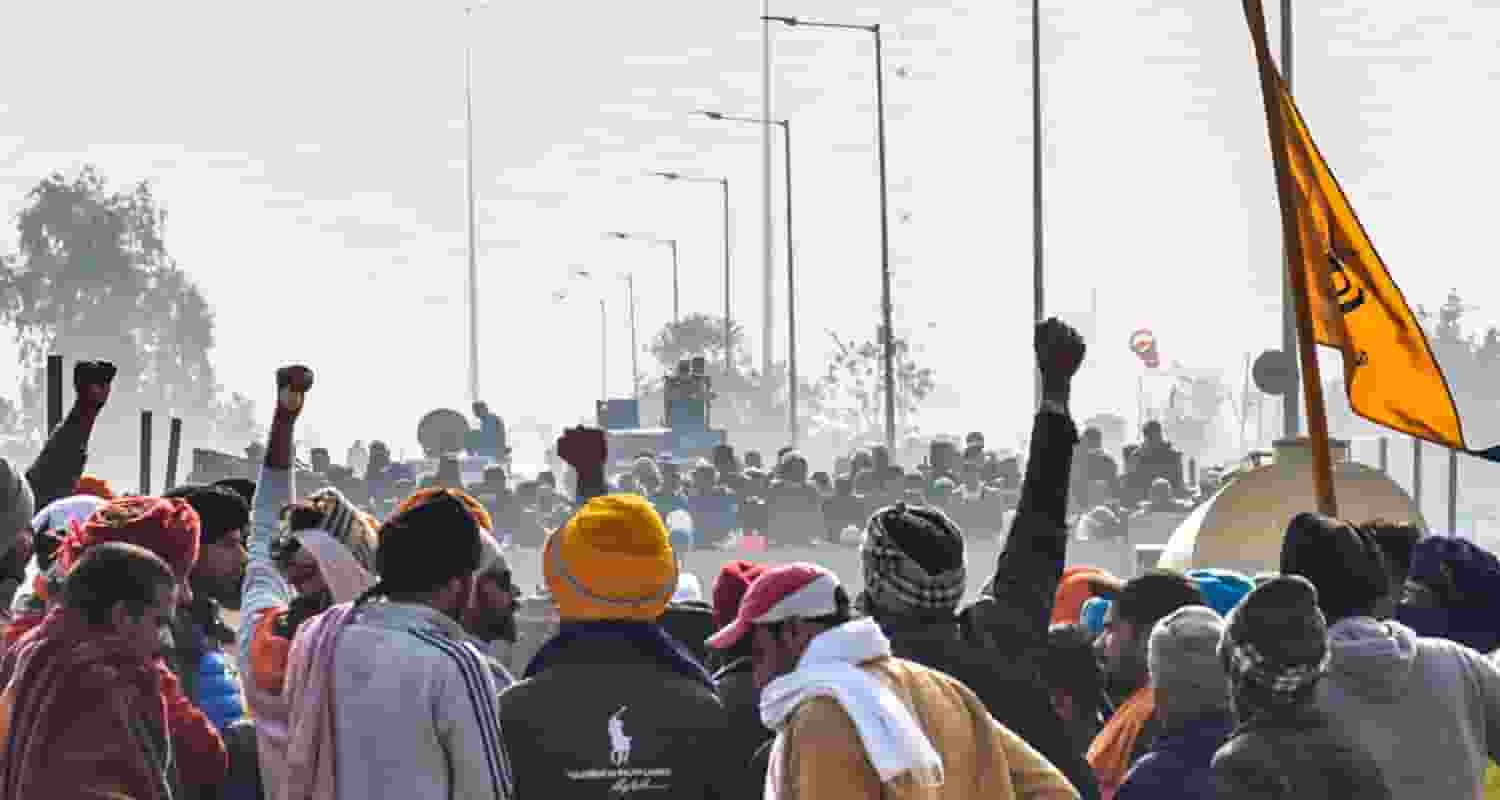 Protestors face off against security forces at the Shambhu border.