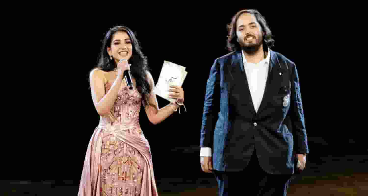 Anant Ambani and Radhika Marchant during their pre-wedding bash in Jamnagar on March 1.