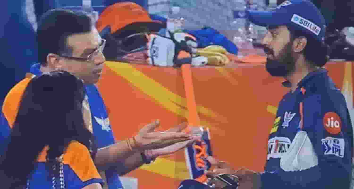 Interaction between LSG owner Sanjiv Goenka and Indian cricketer KL Rahul, who captains the LSG franchise.