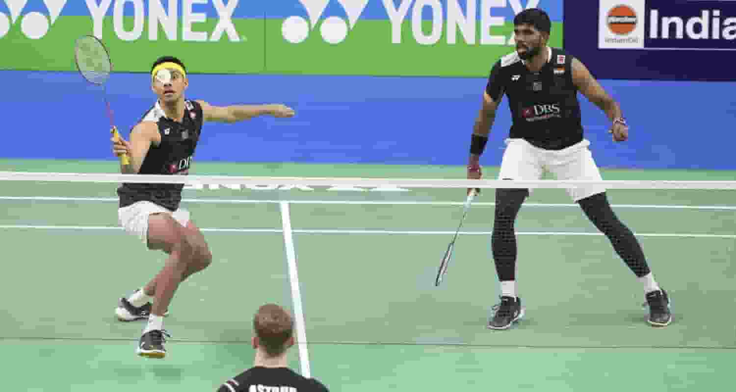 badminton, India open, Satwiksairaj Rankireddy and Chirag Shetty duo during a match.