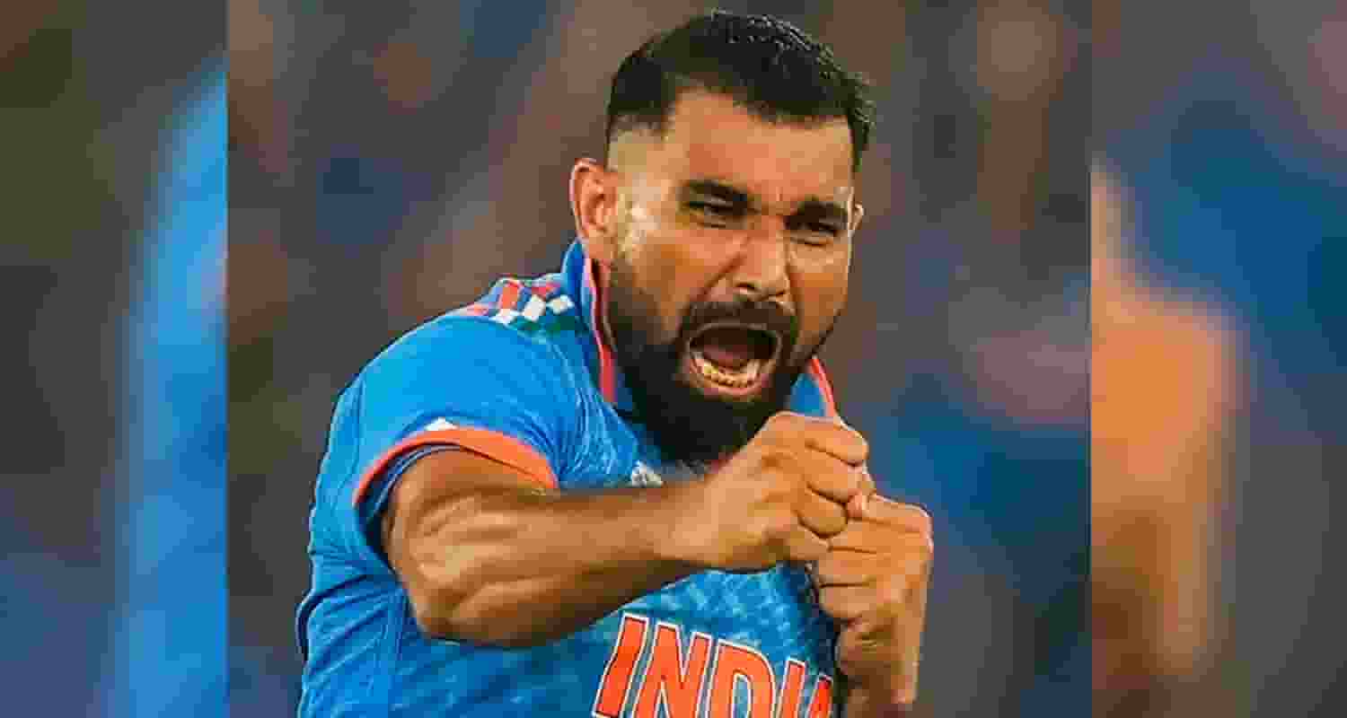 Mohammed Shami celebrates a wicket.