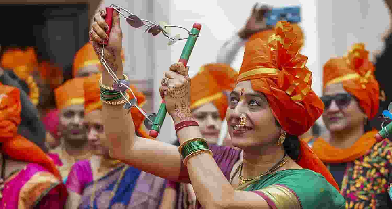 People enthusiastically participate in Shivaji Jayanti celebrations at Maharashtra Sadan in New Delhi and different parts of the country on Monday