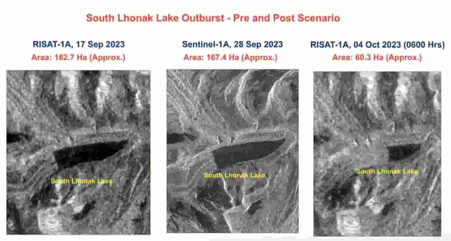 Temporal satellite images of Lhonak Lake in North Sikkim.