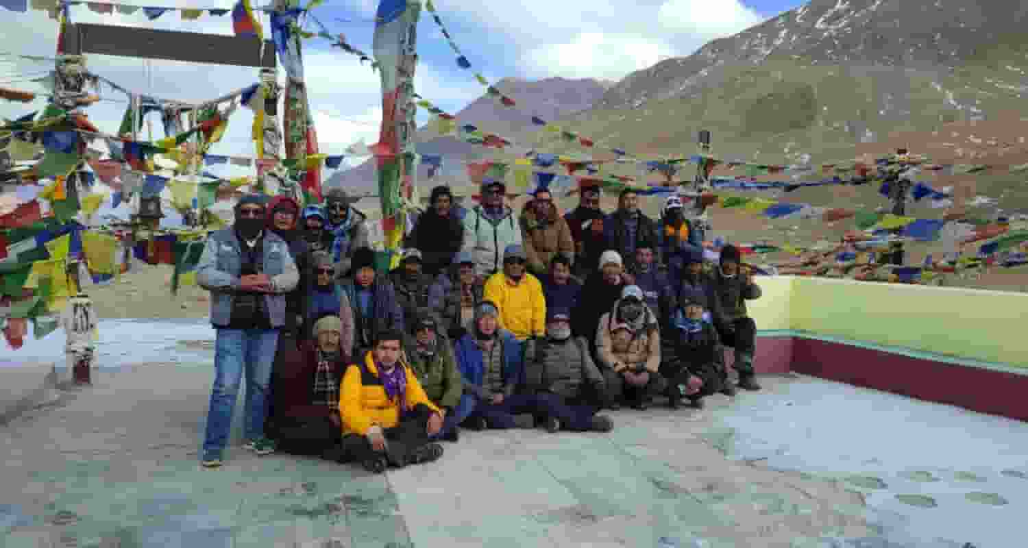 Tribal community members gather for joint prayers for snowfall at Kunzum Pass.Himachal, Snowfall
